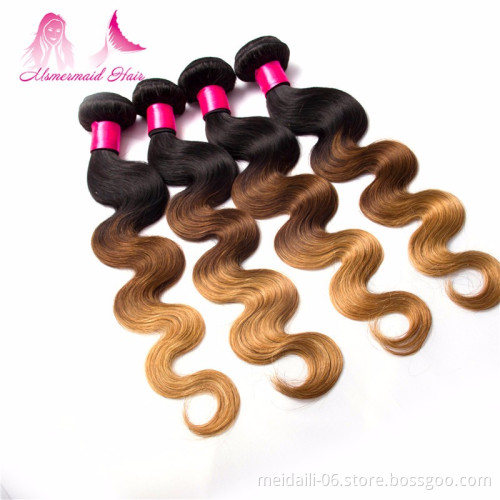 Factory Wholesale 1b 4 27 Ombre Color Hair Weave Body Wave Extension, Brazilian Colored Hair 1b 4 27 Bundles